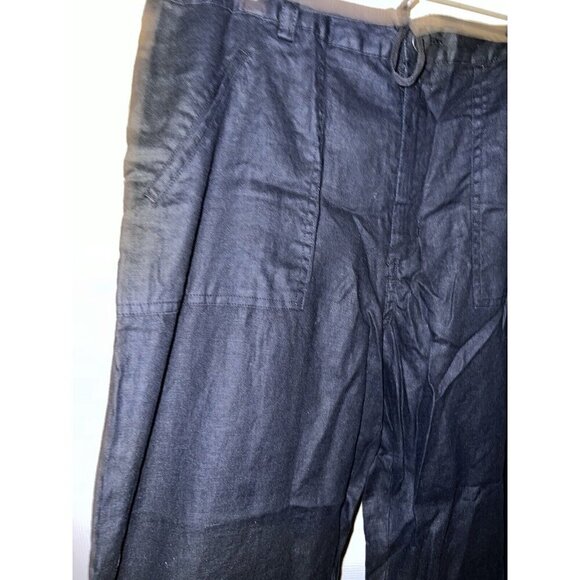LINDEN HILL Womens Black Drawstring Pocket Crop Summer 100% Linen Pants Sz 16 - Picture 5 of 12